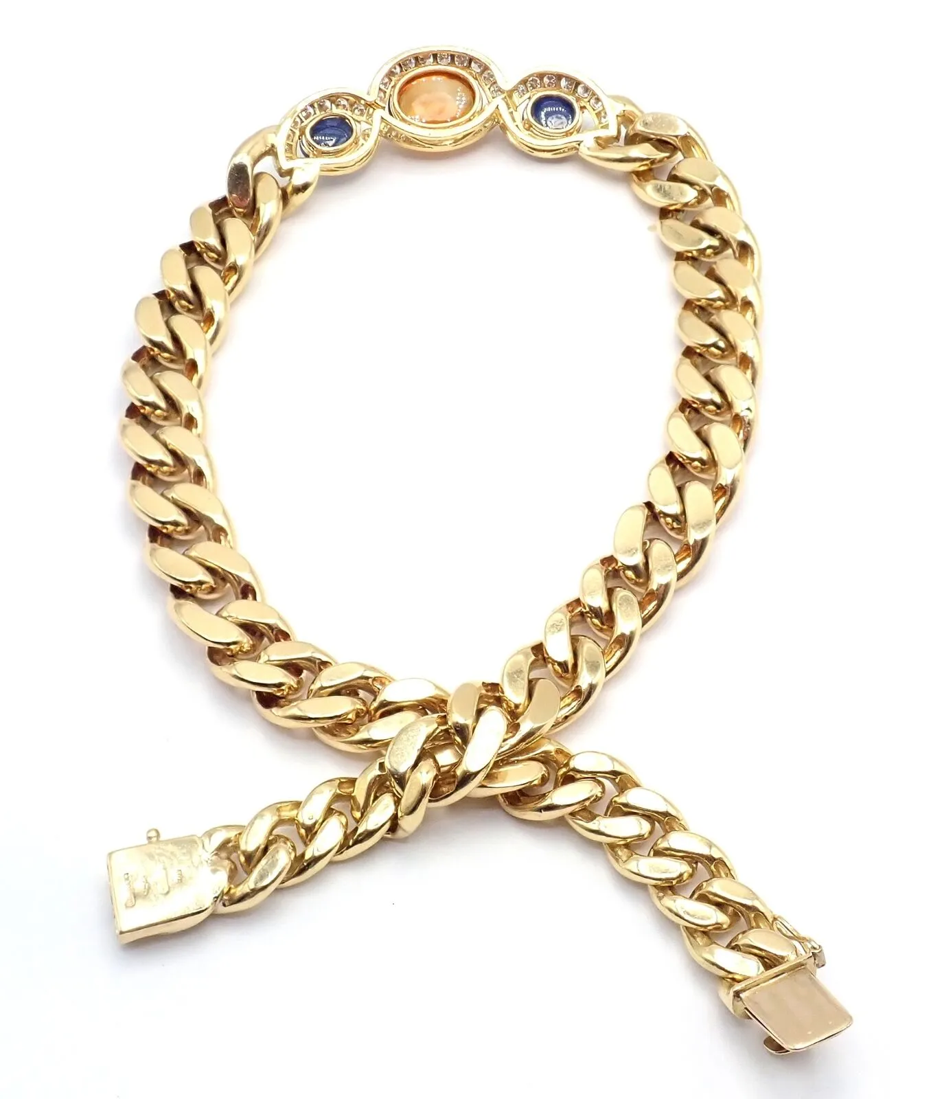 Bvlgari Bulgari 18k Yellow Gold Diamond Citrine Sapphire Link Necklace Paper