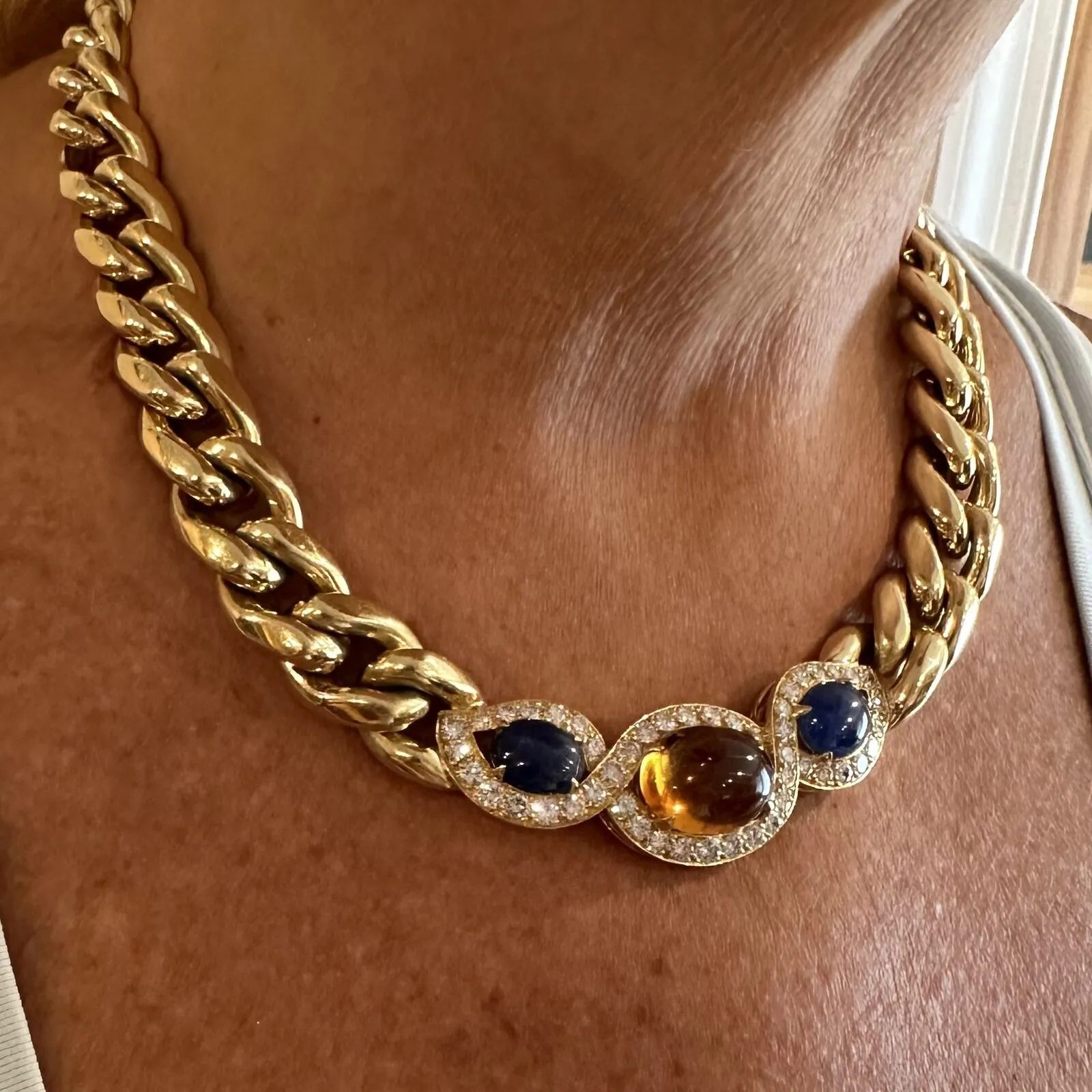 Bvlgari Bulgari 18k Yellow Gold Diamond Citrine Sapphire Link Necklace Paper