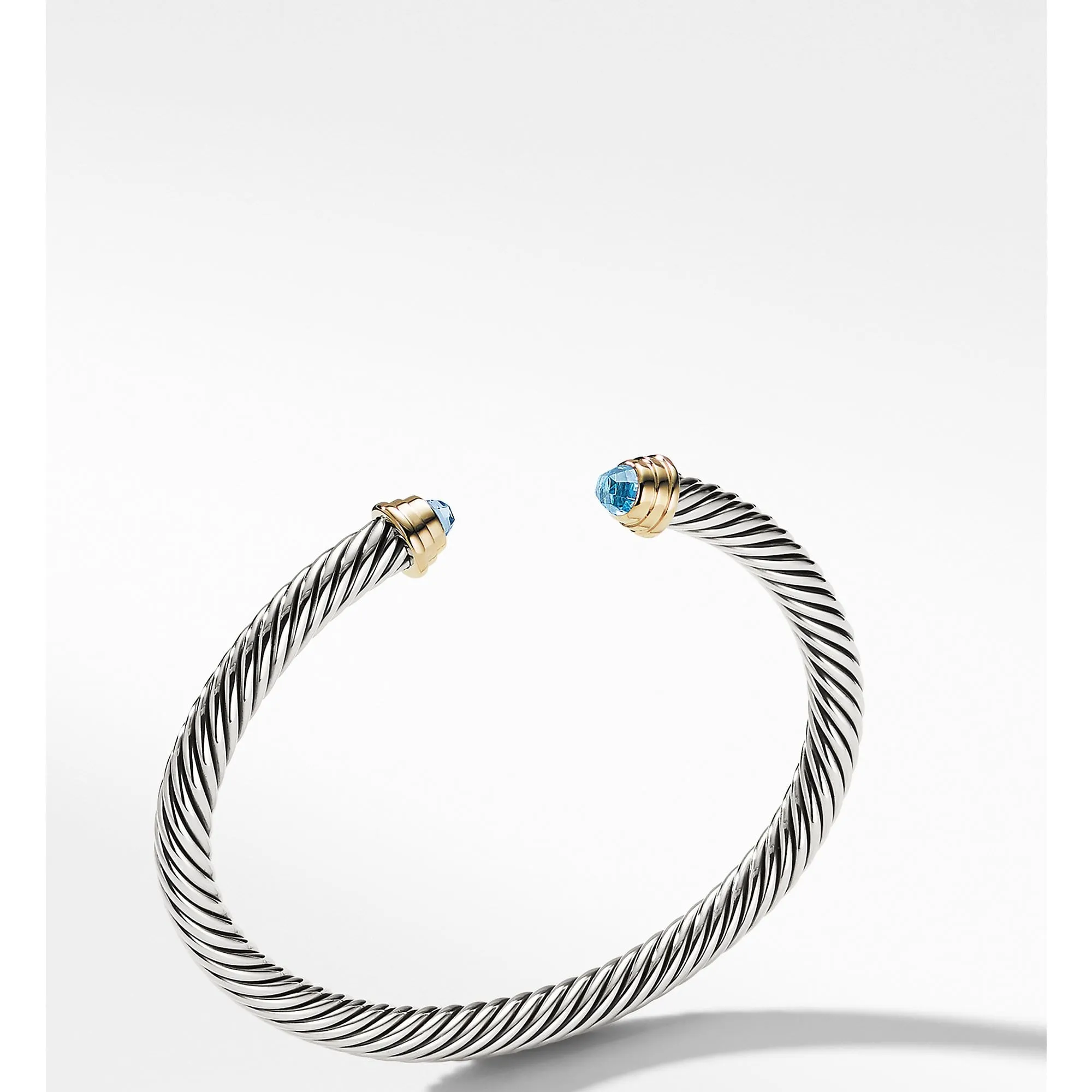 Cable Kids Birthstone Bracelet with Blue Topaz and 14K Gold, 4mm