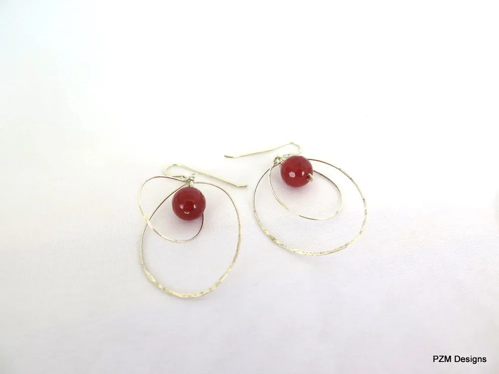 Carnelian and Sterling Orbit Earrings, Gift for Her