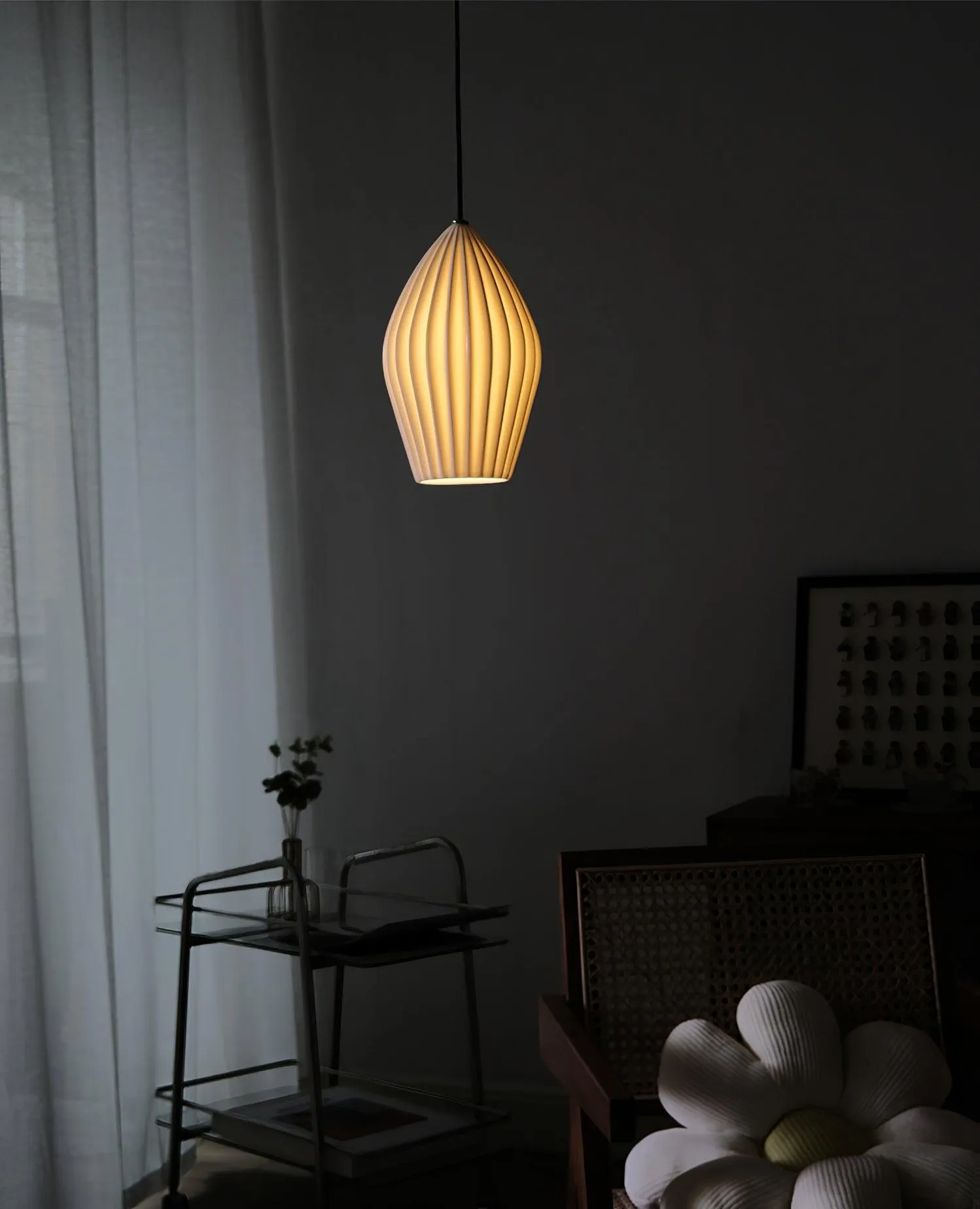 Ceramic Ribbed Pendant Light