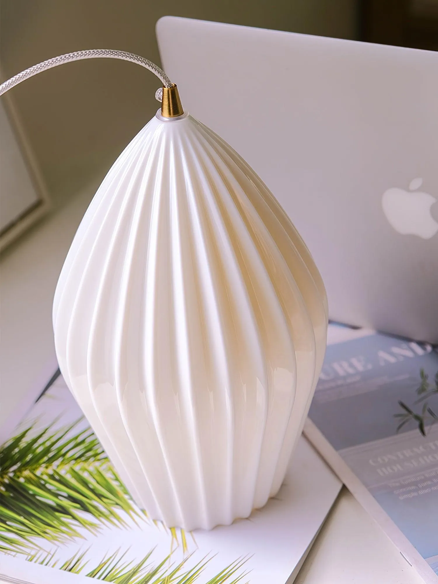 Ceramic Ribbed Pendant Light