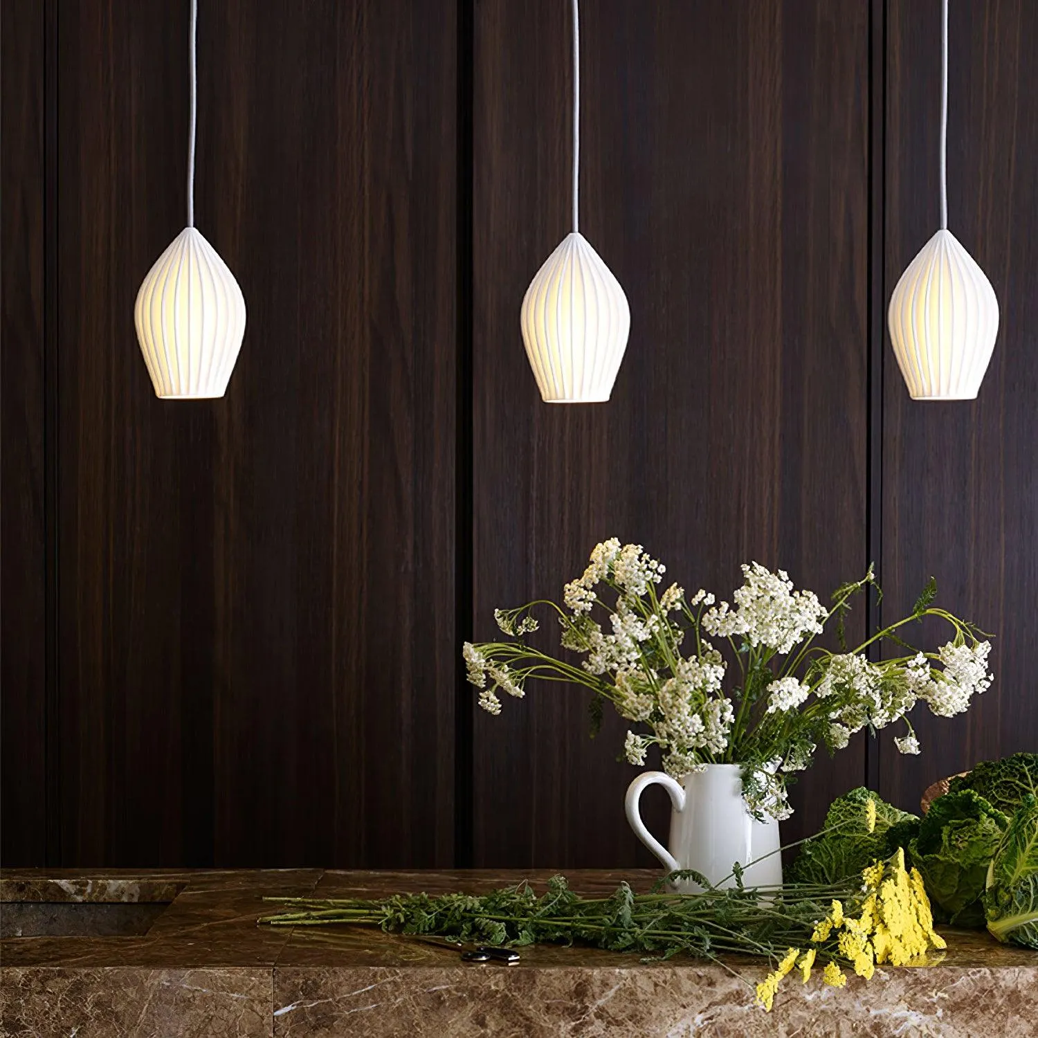 Ceramic Ribbed Pendant Light