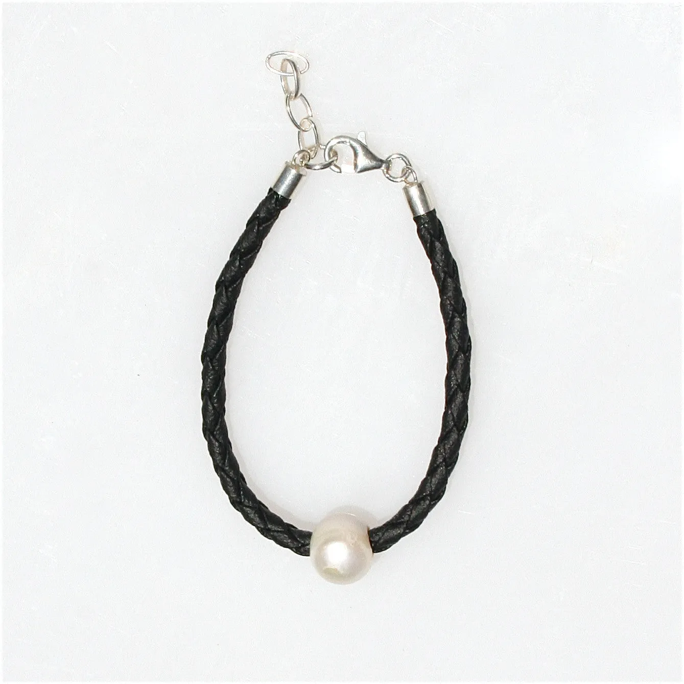 Childrens Pearl Black Braid Bracelet