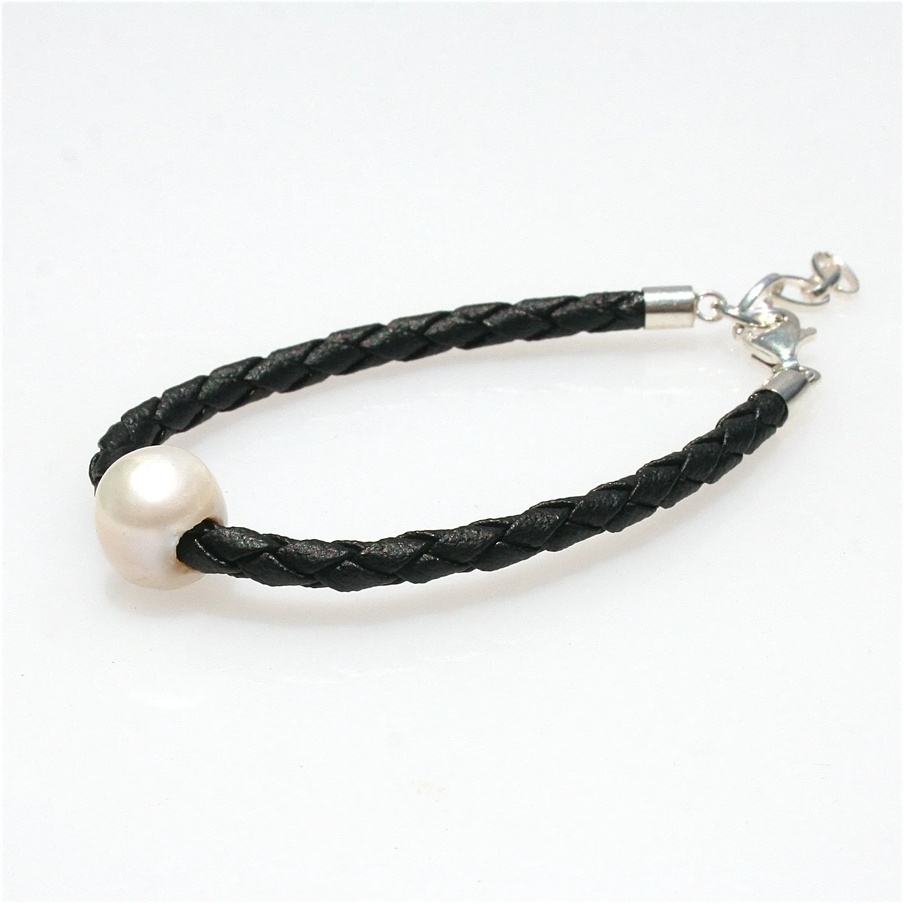 Childrens Pearl Black Braid Bracelet