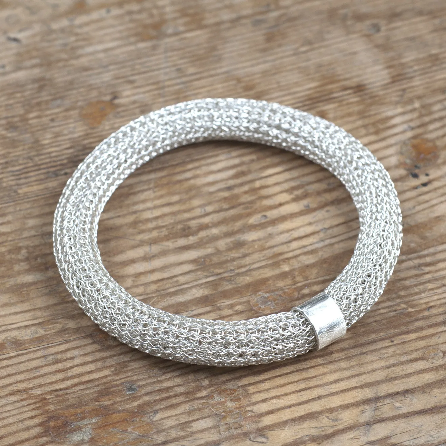 Chunky Sterling silver Bangle bracelet , Wire Crochet Bracelet