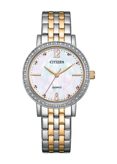 CITIZEN QUARTZ LADIES CRYSTAL MOTHER OF PEARL DIAL TWO-TONE EL3106-59D