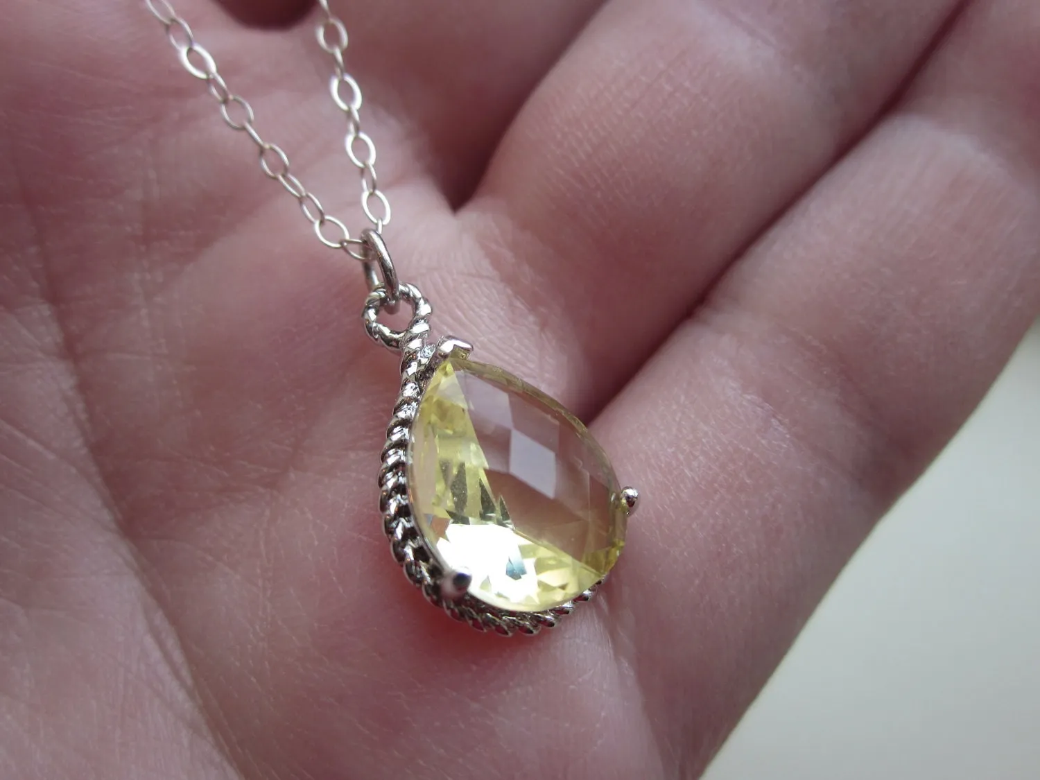 Citrine Necklace Yellow Teardrop Sterling Silver Chain - Bridesmaid Necklace - Bridesmaid Jewelry - Bridal Wedding