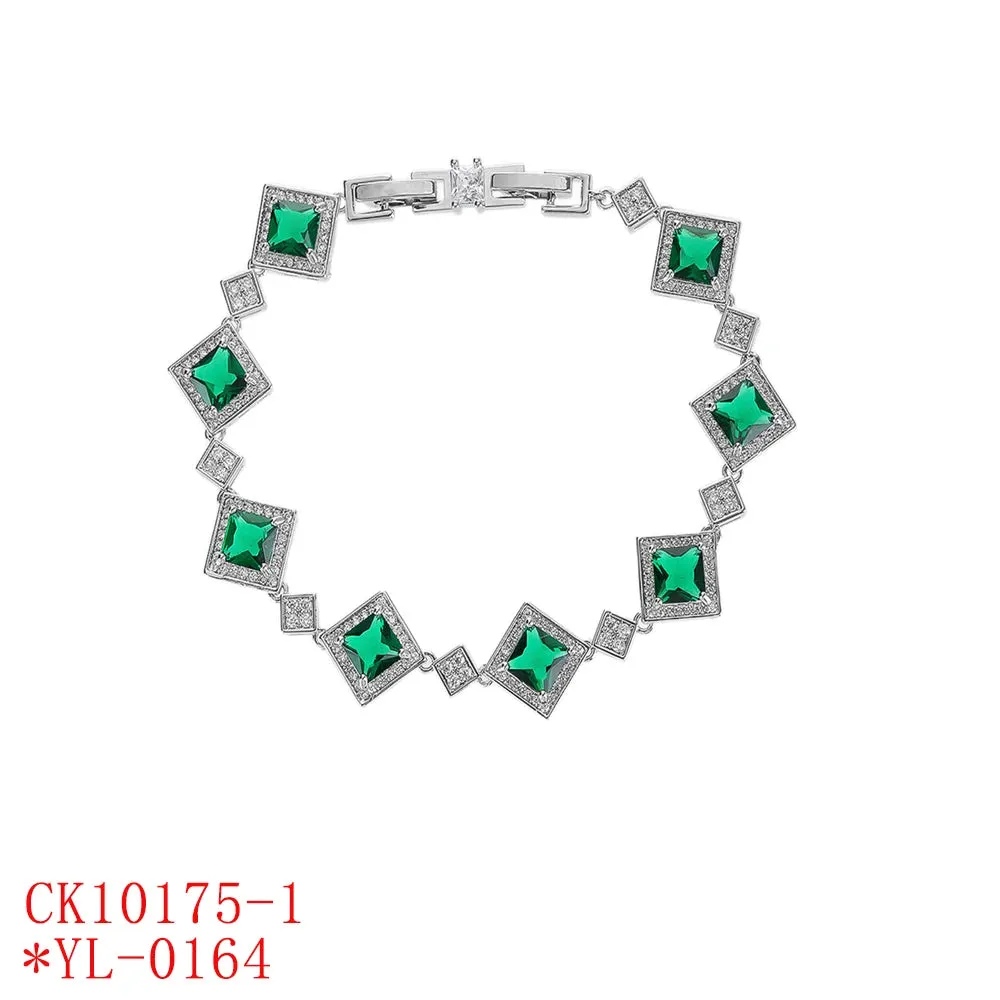 Classic Silver Plated Elegant Gorgeous Red Blue, Green, Cubic Zirconia Bracelets Chain for Women CK10175