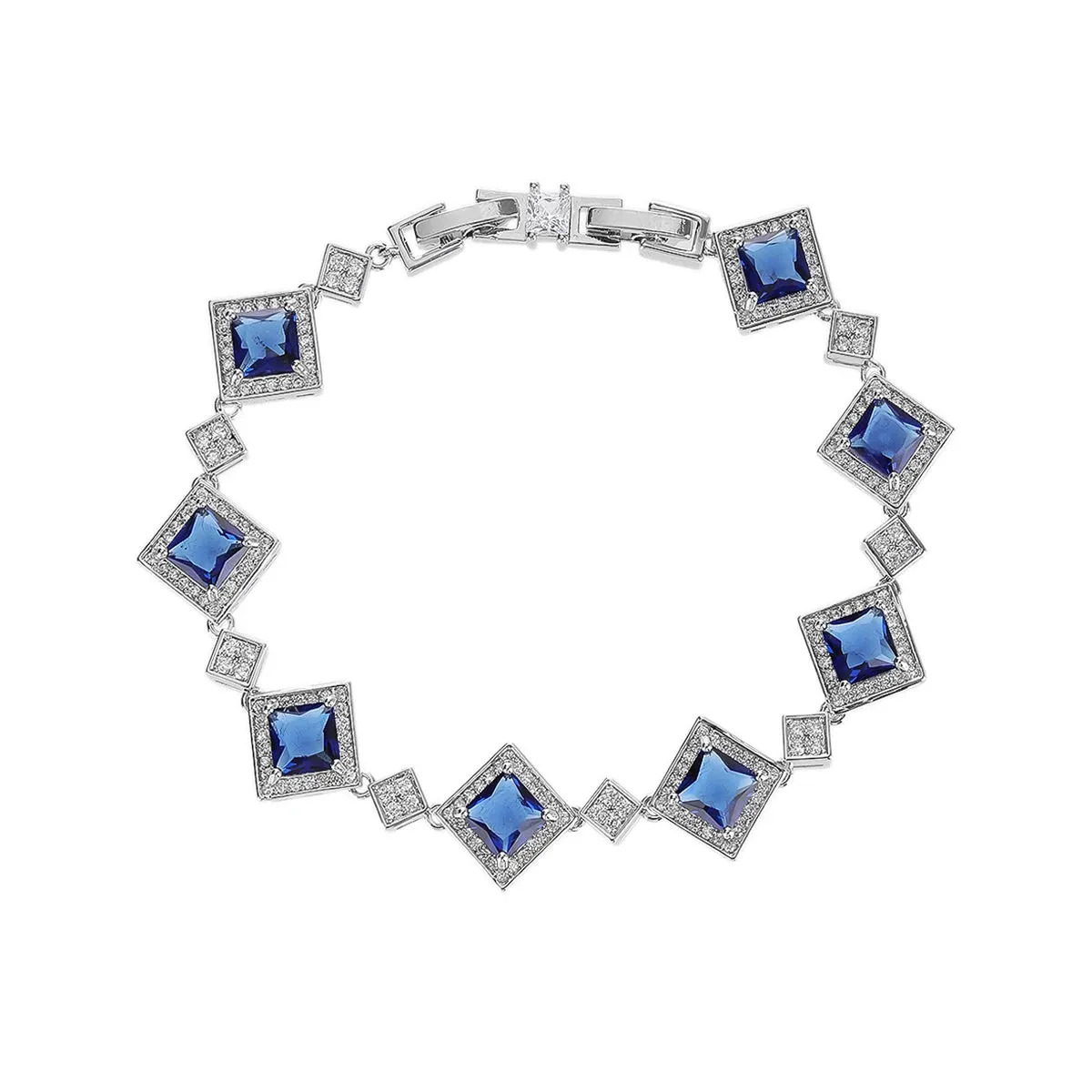 Classic Silver Plated Elegant Gorgeous Red Blue, Green, Cubic Zirconia Bracelets Chain for Women CK10175