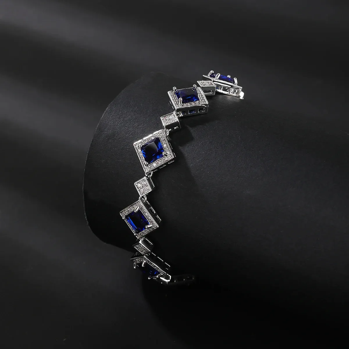 Classic Silver Plated Elegant Gorgeous Red Blue, Green, Cubic Zirconia Bracelets Chain for Women CK10175