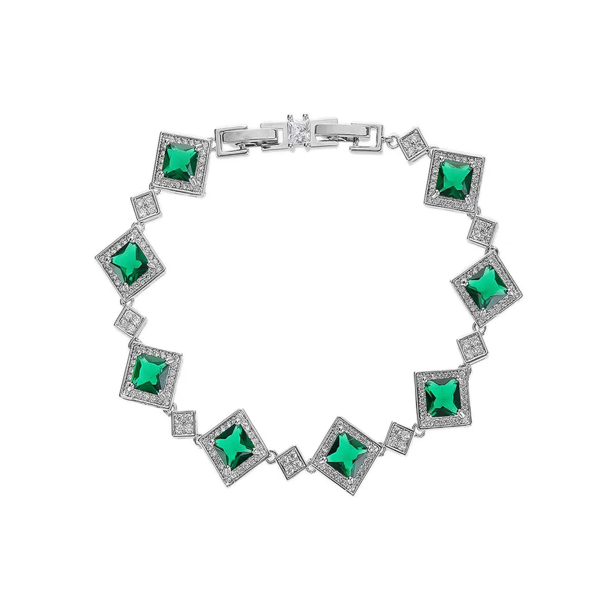 Classic Silver Plated Elegant Gorgeous Red Blue, Green, Cubic Zirconia Bracelets Chain for Women CK10175