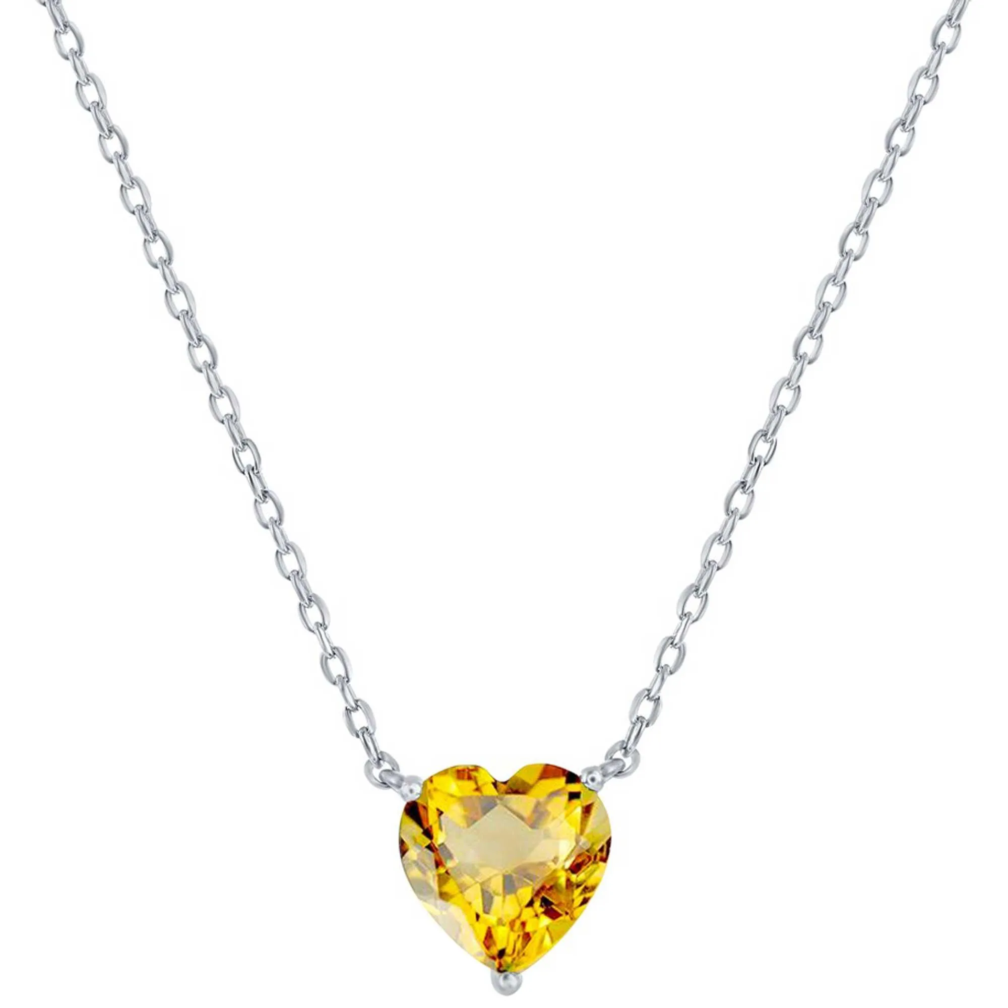 Classic Women's Necklace - Silver 8mm Citrine November Heart Perciosa Crystal | M-7132