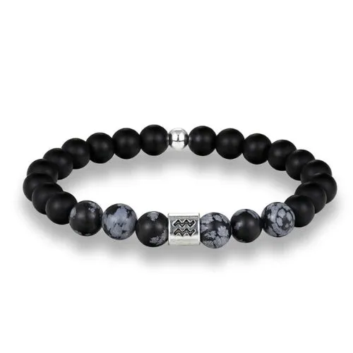 Classy Men Aquarius Black Beaded Zodiac Bracelet