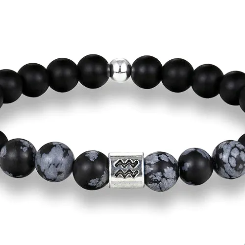 Classy Men Aquarius Black Beaded Zodiac Bracelet