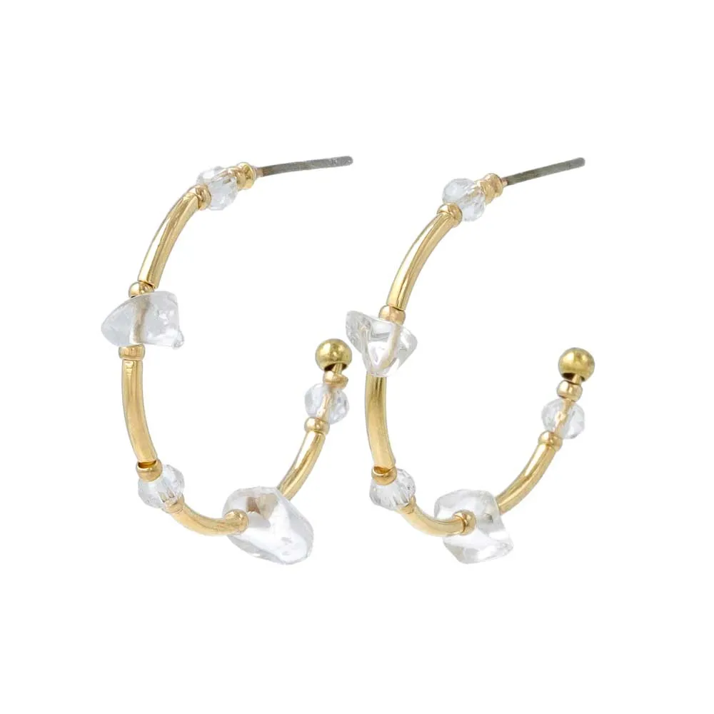 Clear Beaded Hoop Earrings