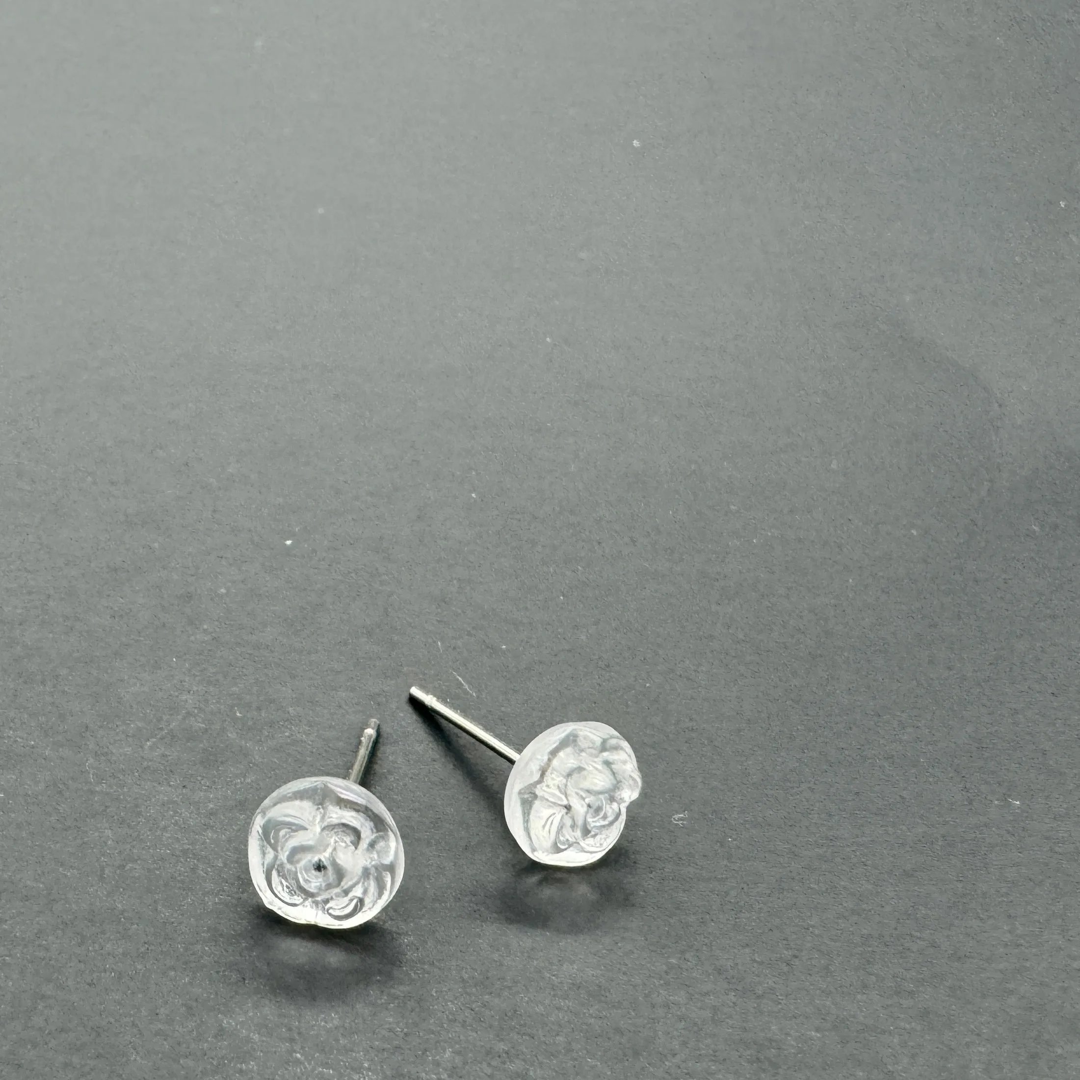 Clear Carved Flat Rose Flower Stud Earrings