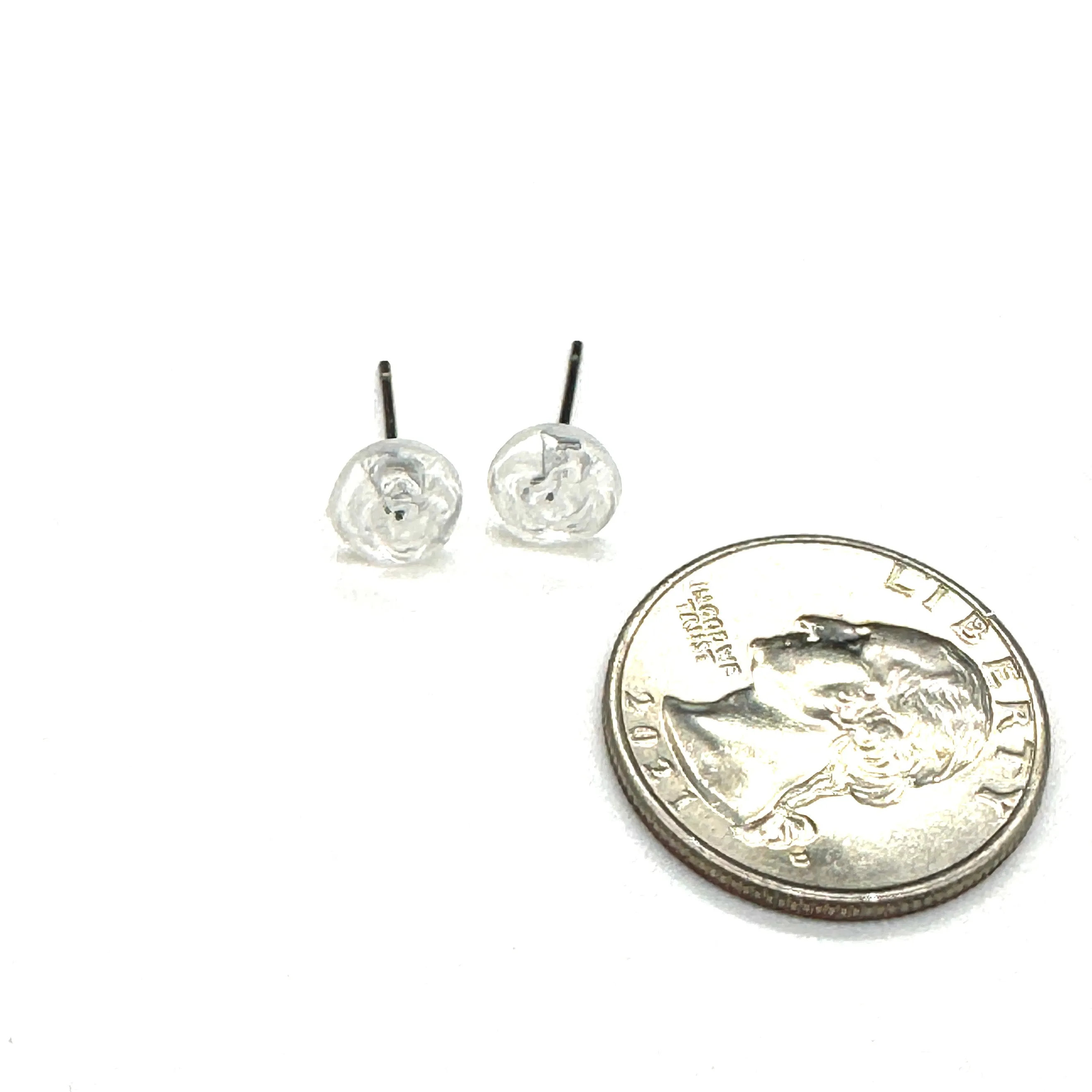 Clear Carved Flat Rose Flower Stud Earrings