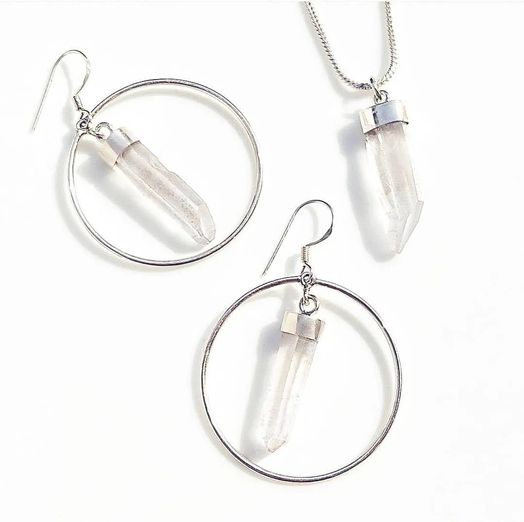 Clear Quartz Point Hoop Earrings and Necklace