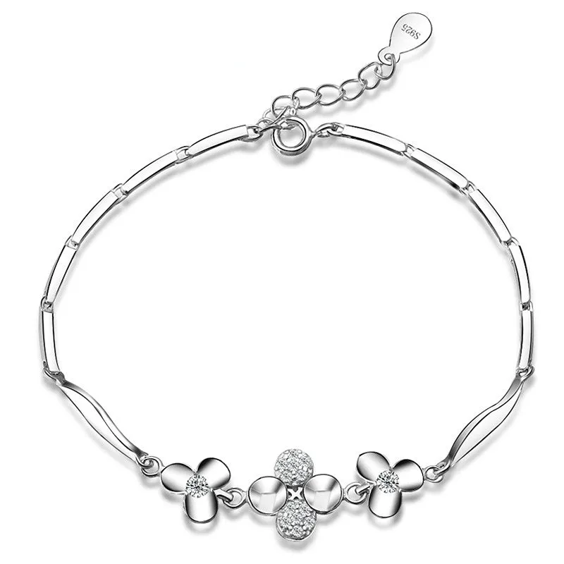 Clover with Zircon Silver Bracelet for Women