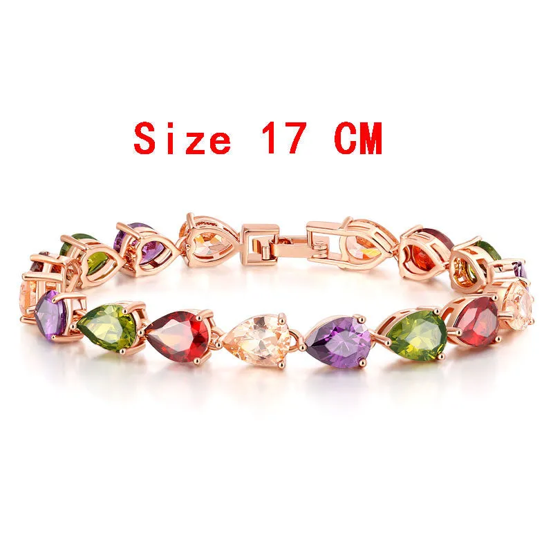 Colorful Cubic Zirconia Bracelet for Women Rose Gold Plated Snake Chain Jewelry Bracelets Luxury Engagement Jewelry