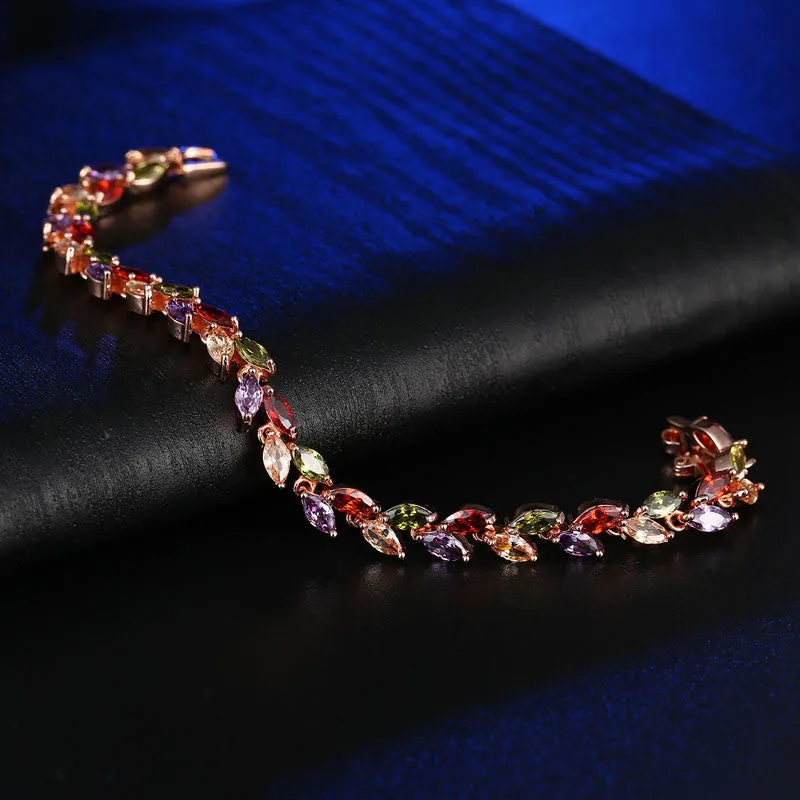 Colorful Cubic Zirconia Bracelet for Women Rose Gold Plated Snake Chain Jewelry Bracelets Luxury Engagement Jewelry