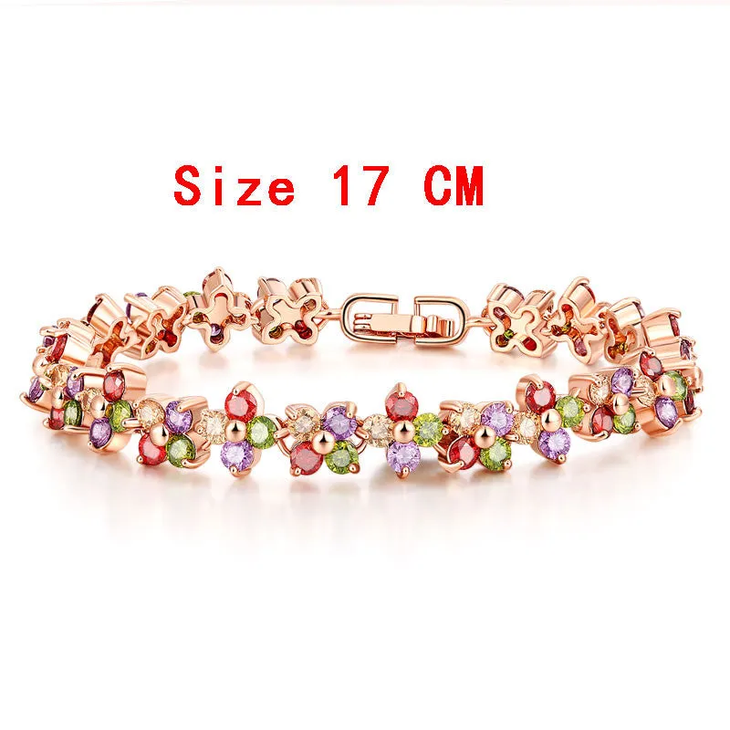 Colorful Cubic Zirconia Bracelet for Women Rose Gold Plated Snake Chain Jewelry Bracelets Luxury Engagement Jewelry