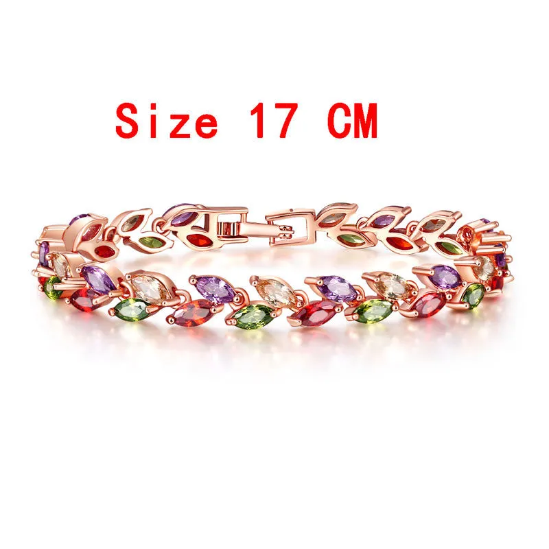 Colorful Cubic Zirconia Bracelet for Women Rose Gold Plated Snake Chain Jewelry Bracelets Luxury Engagement Jewelry