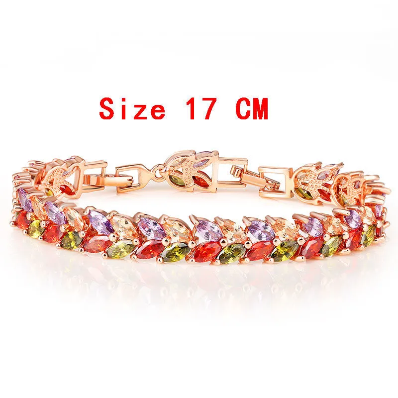 Colorful Cubic Zirconia Bracelet for Women Rose Gold Plated Snake Chain Jewelry Bracelets Luxury Engagement Jewelry