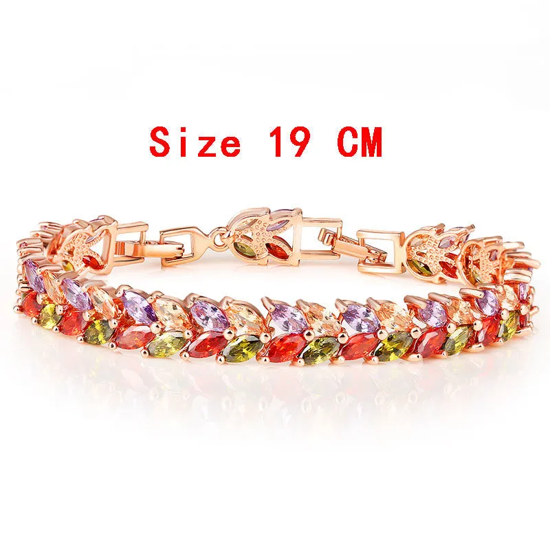 Colorful Cubic Zirconia Bracelet for Women Rose Gold Plated Snake Chain Jewelry Bracelets Luxury Engagement Jewelry