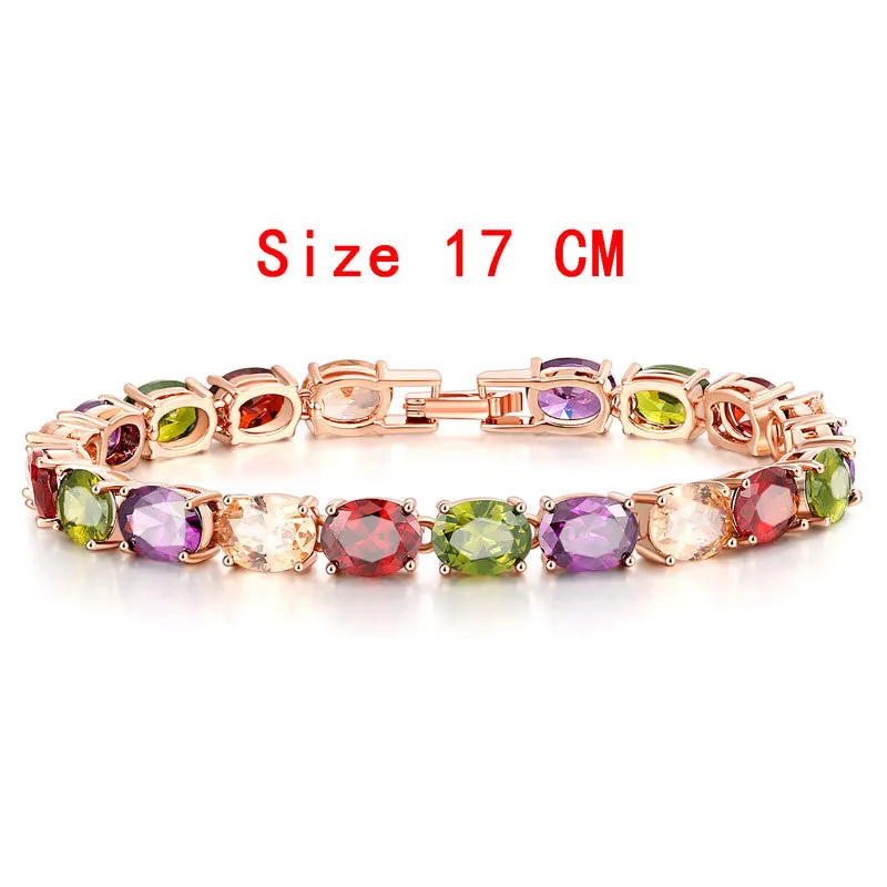 Colorful Cubic Zirconia Bracelet for Women Rose Gold Plated Snake Chain Jewelry Bracelets Luxury Engagement Jewelry