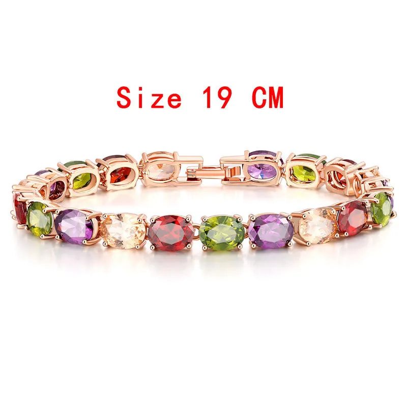 Colorful Cubic Zirconia Bracelet for Women Rose Gold Plated Snake Chain Jewelry Bracelets Luxury Engagement Jewelry