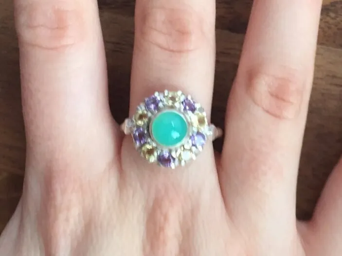 Colorful Flower Ring - Chrysoprase Ring - Victorian Multistone Ring