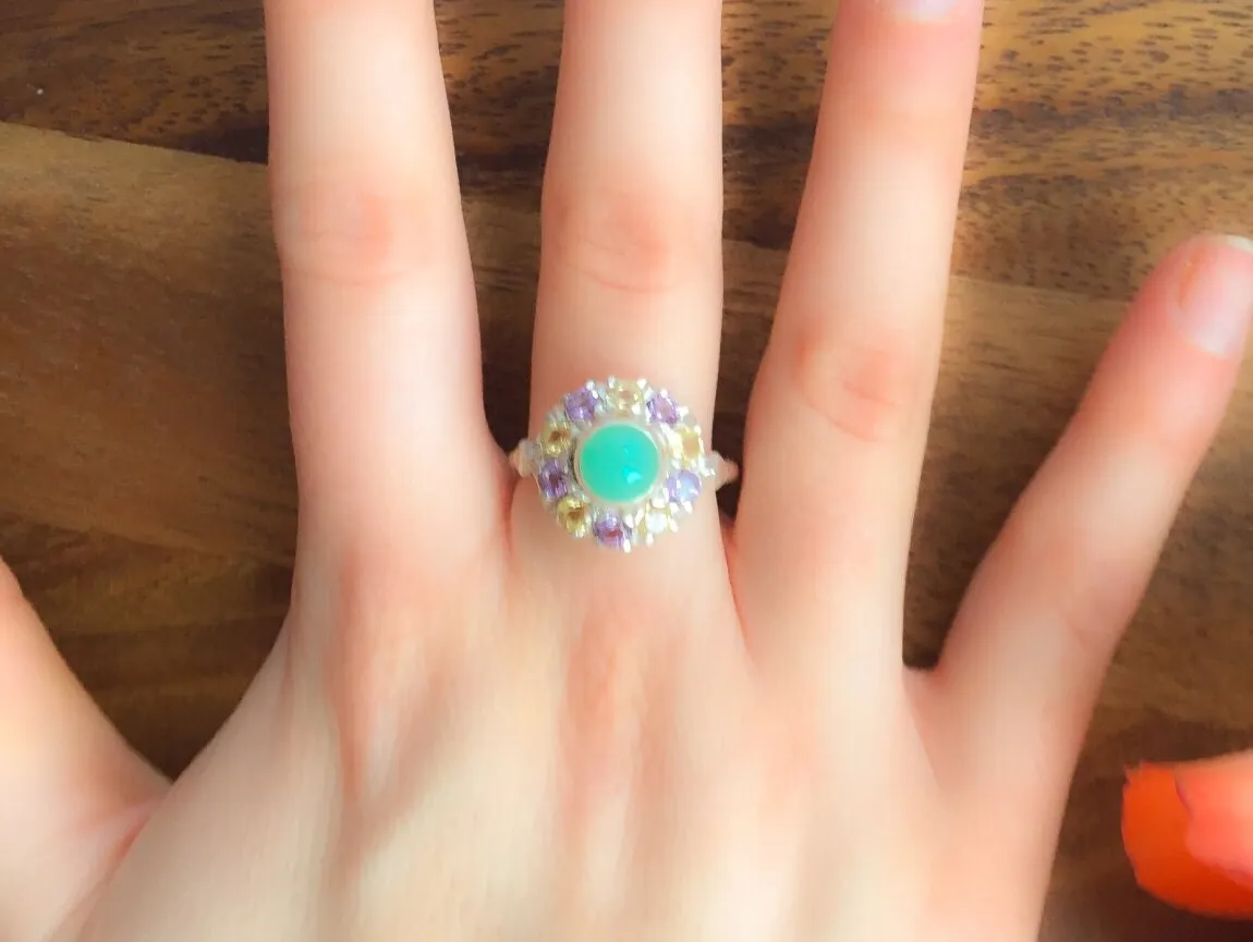 Colorful Flower Ring - Chrysoprase Ring - Victorian Multistone Ring