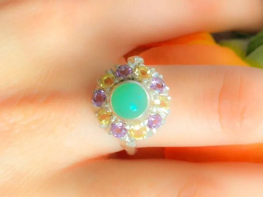 Colorful Flower Ring - Chrysoprase Ring - Victorian Multistone Ring