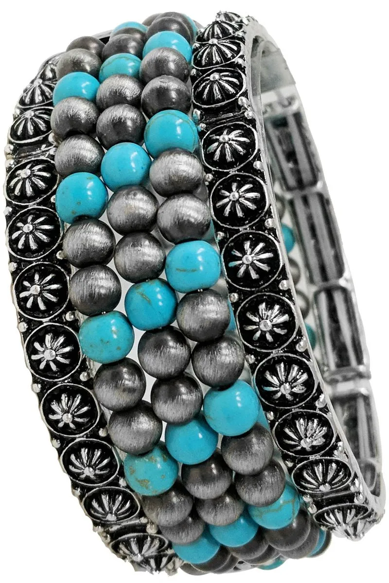 Concho Turquoise Beaded Bracelet Stack