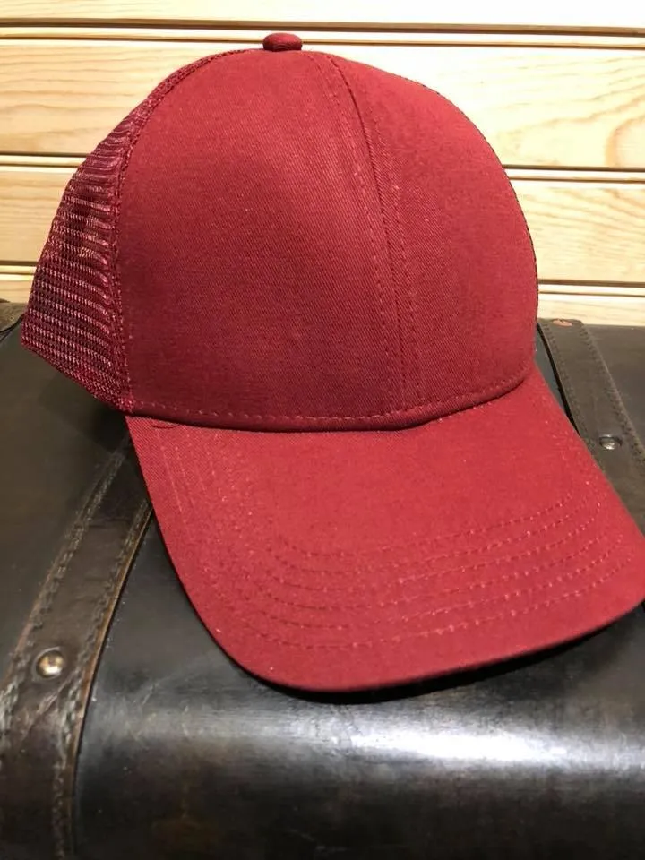 Cotton PonyTail Hat - Burgundy