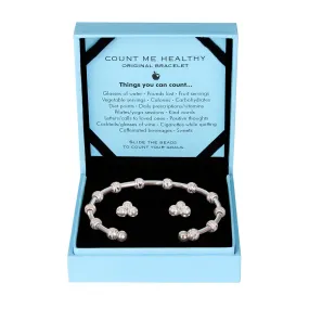 Count Me Healthy Gift Set - Silver Journal Bracelet & Crystal Cluster Earrings