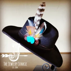 **Cowgirl Western Felt Hat w/ Choice of Turquoise Hat Accent-Black 981i