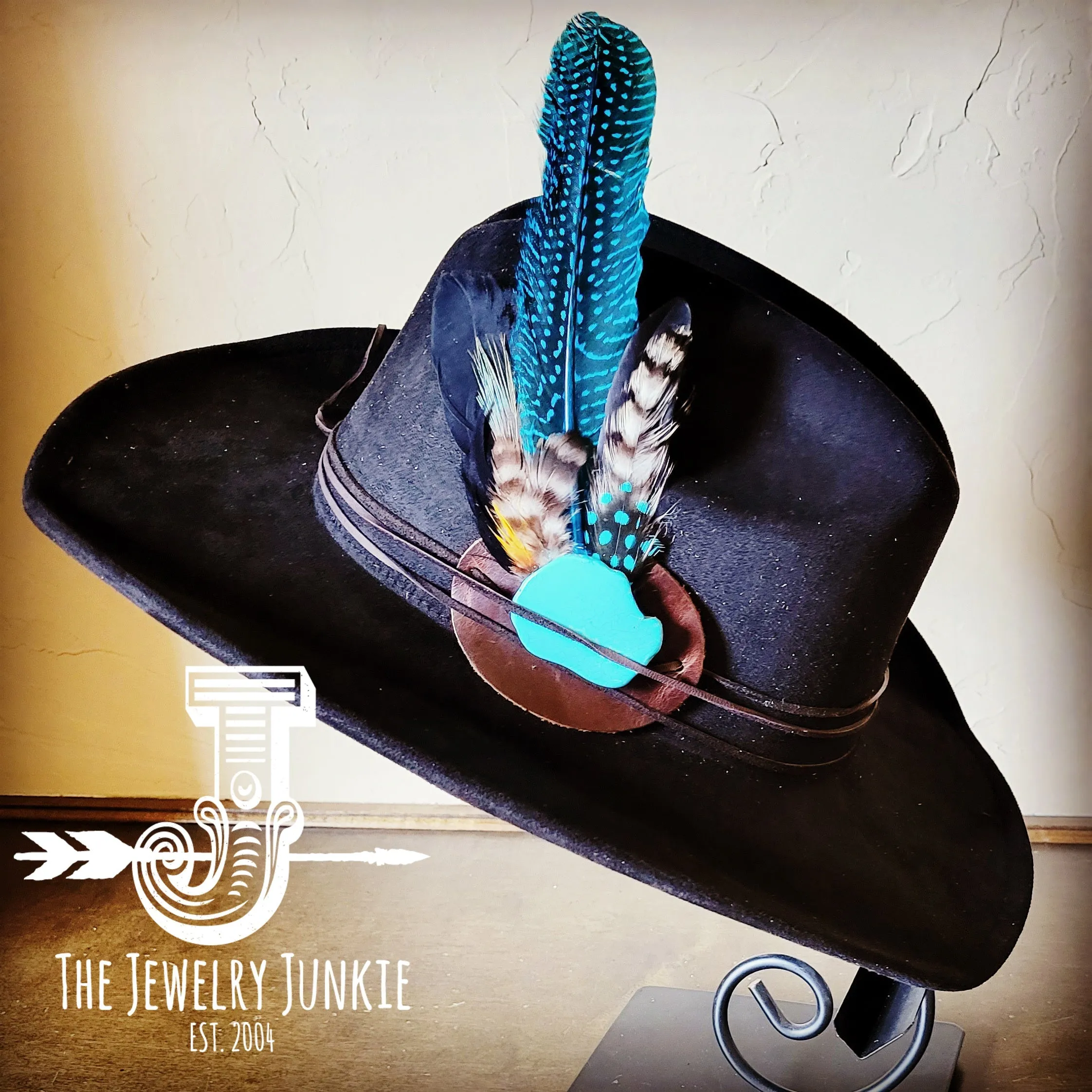 **Cowgirl Western Felt Hat w/ Choice of Turquoise Hat Accent-Black 981i