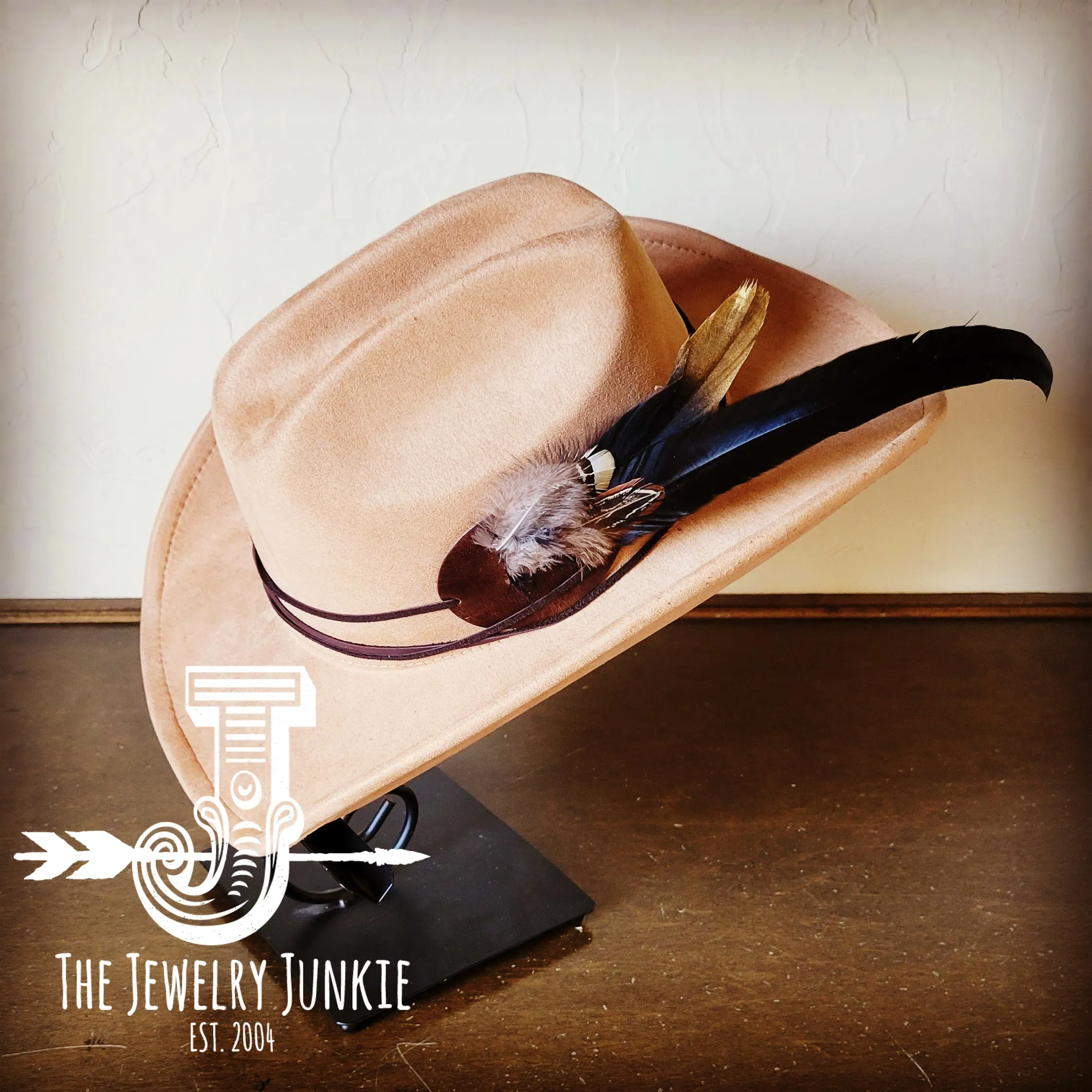 **Cowgirl Western Hat w/ Choice of Feather Hat Band-Tan 982k