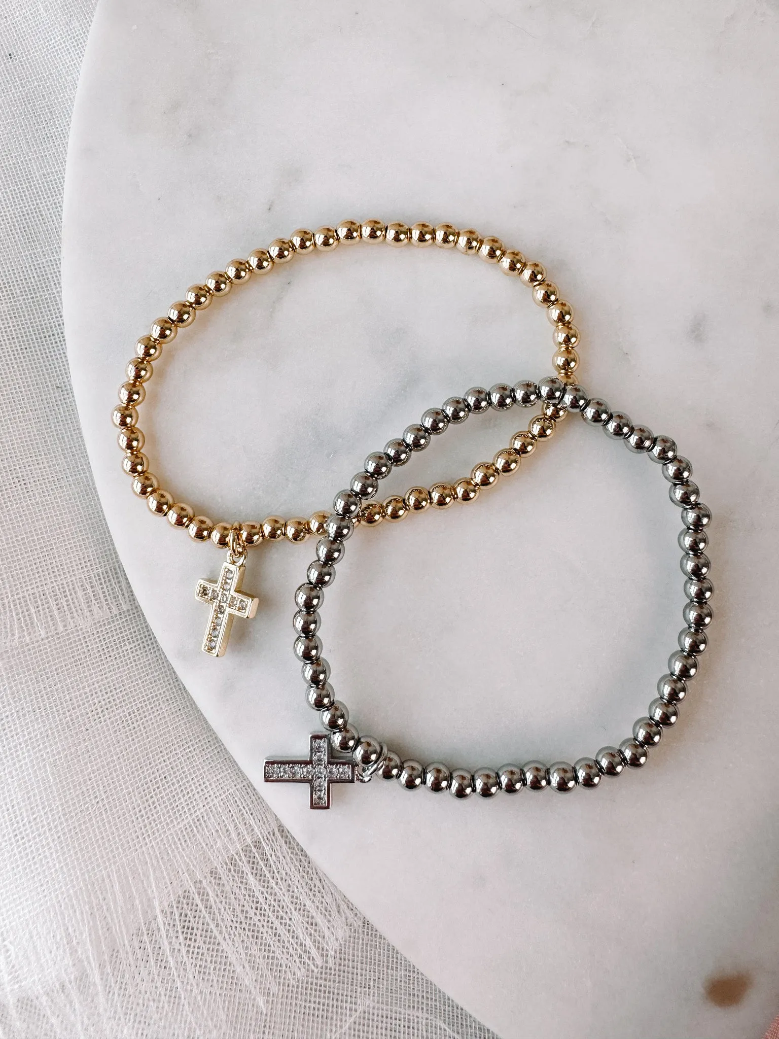 Cross Charm Beaded Bracelet