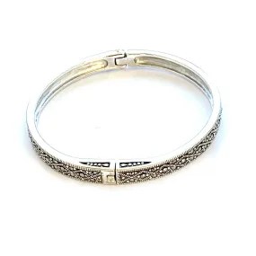 Cross pattern silver bangle with marcasite