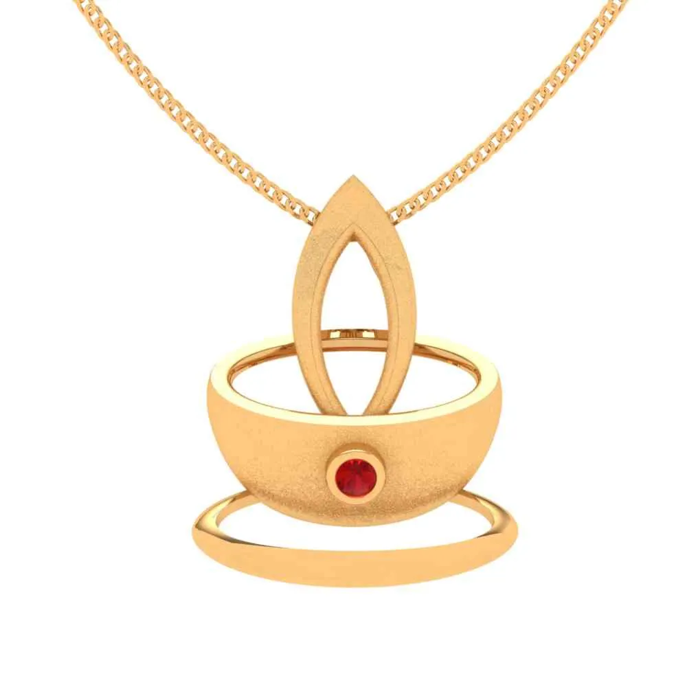 Crystal Studded Diya 18k Gold Pendant