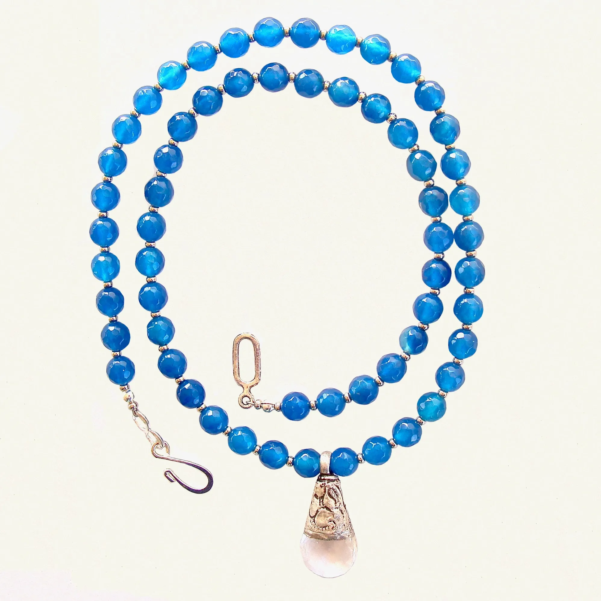 Cyan: Quartz Pendant Necklace with Blue Gemstones