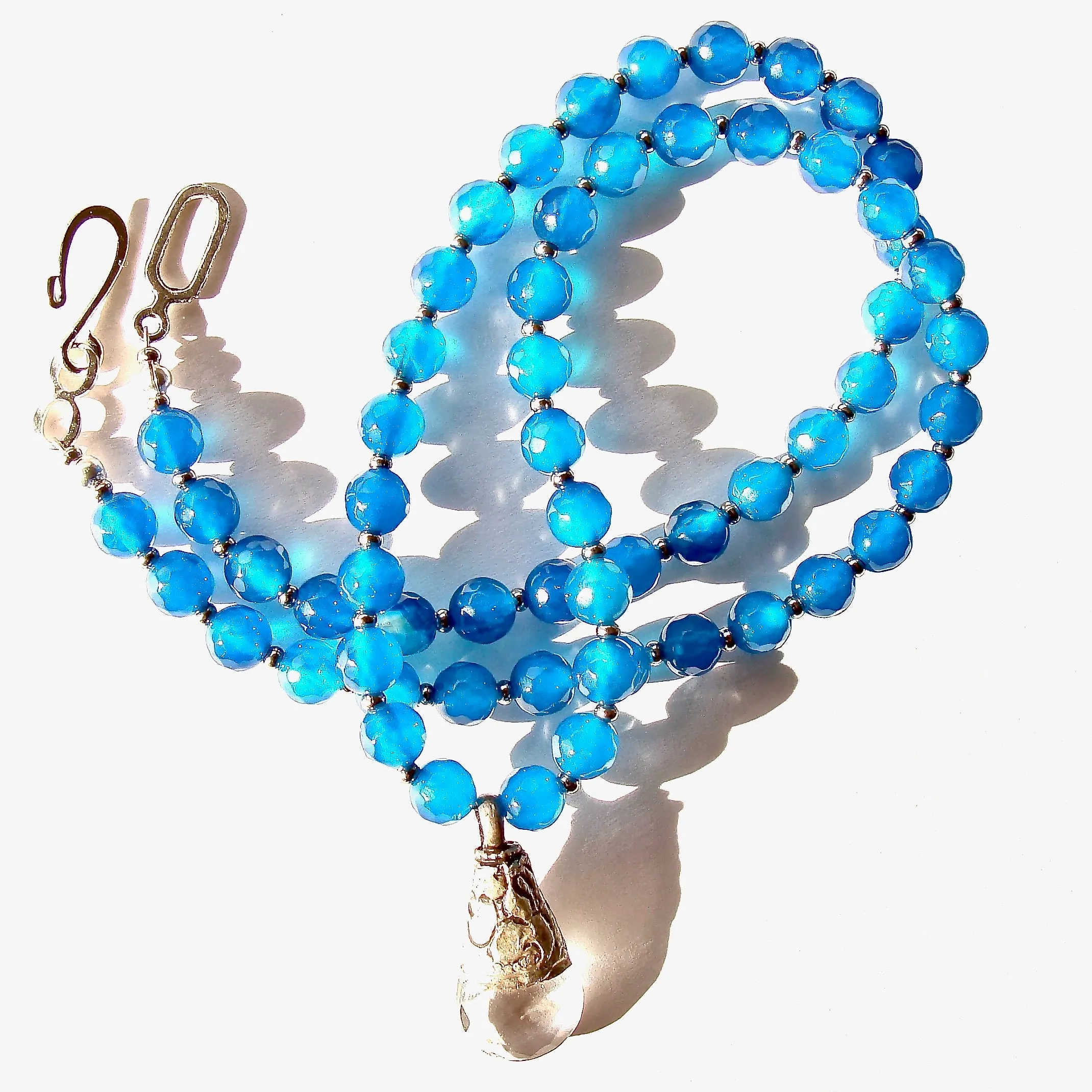 Cyan: Quartz Pendant Necklace with Blue Gemstones