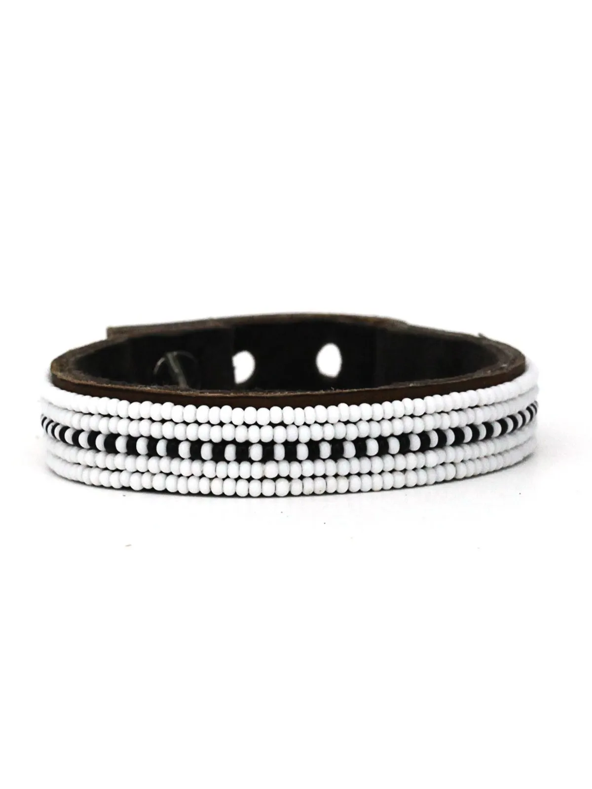 Dashes Black Beaded Leather Cuff