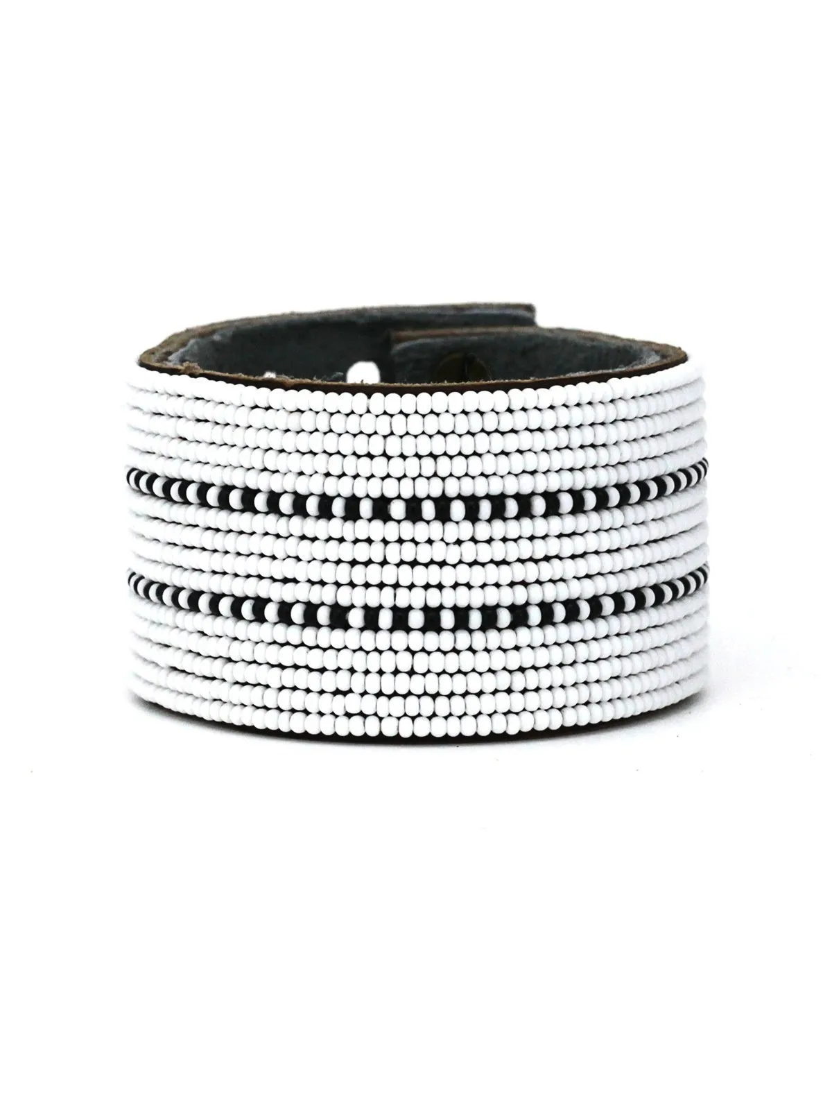 Dashes Black Beaded Leather Cuff