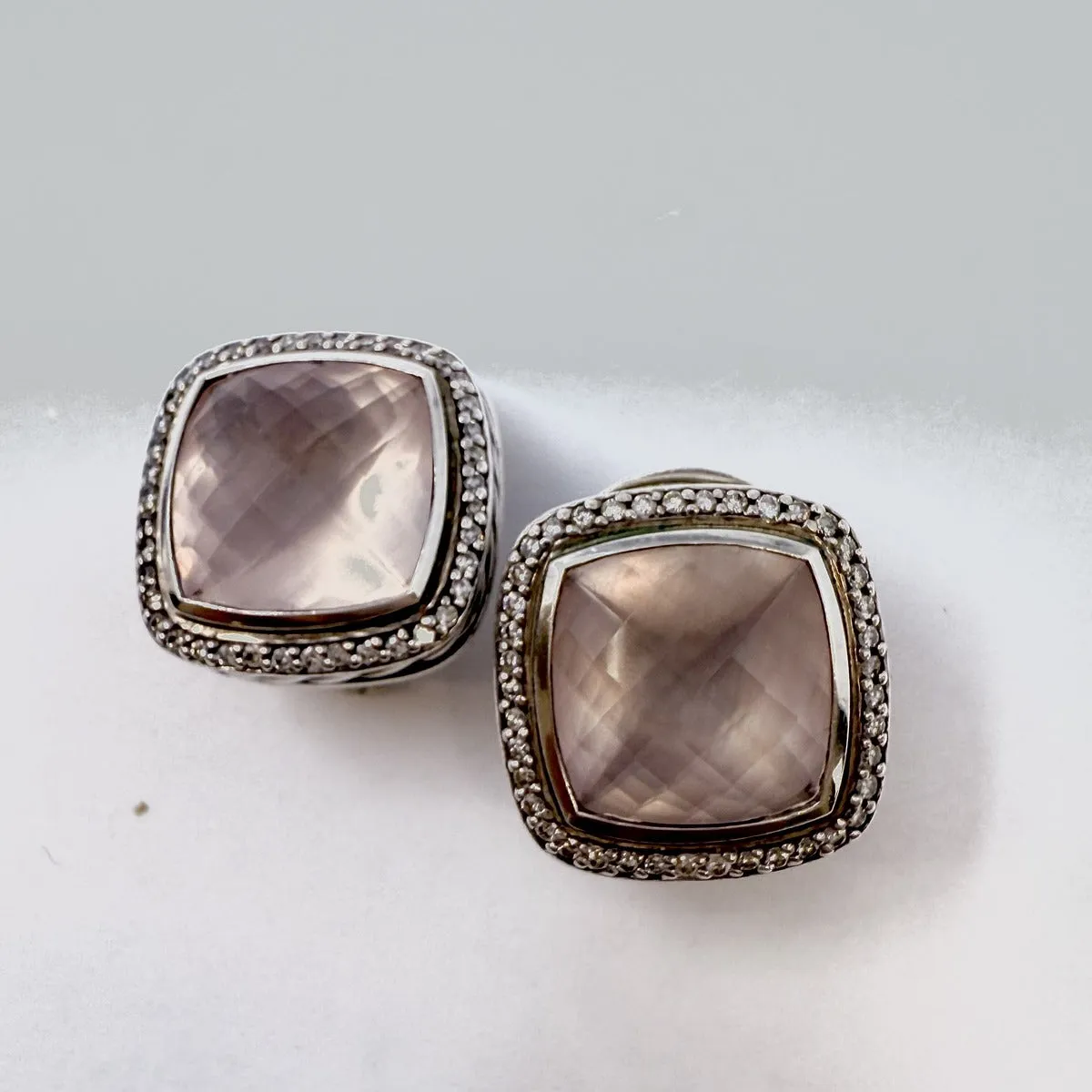 David Yurman Rose Quartz and Diamond Albion Earrings