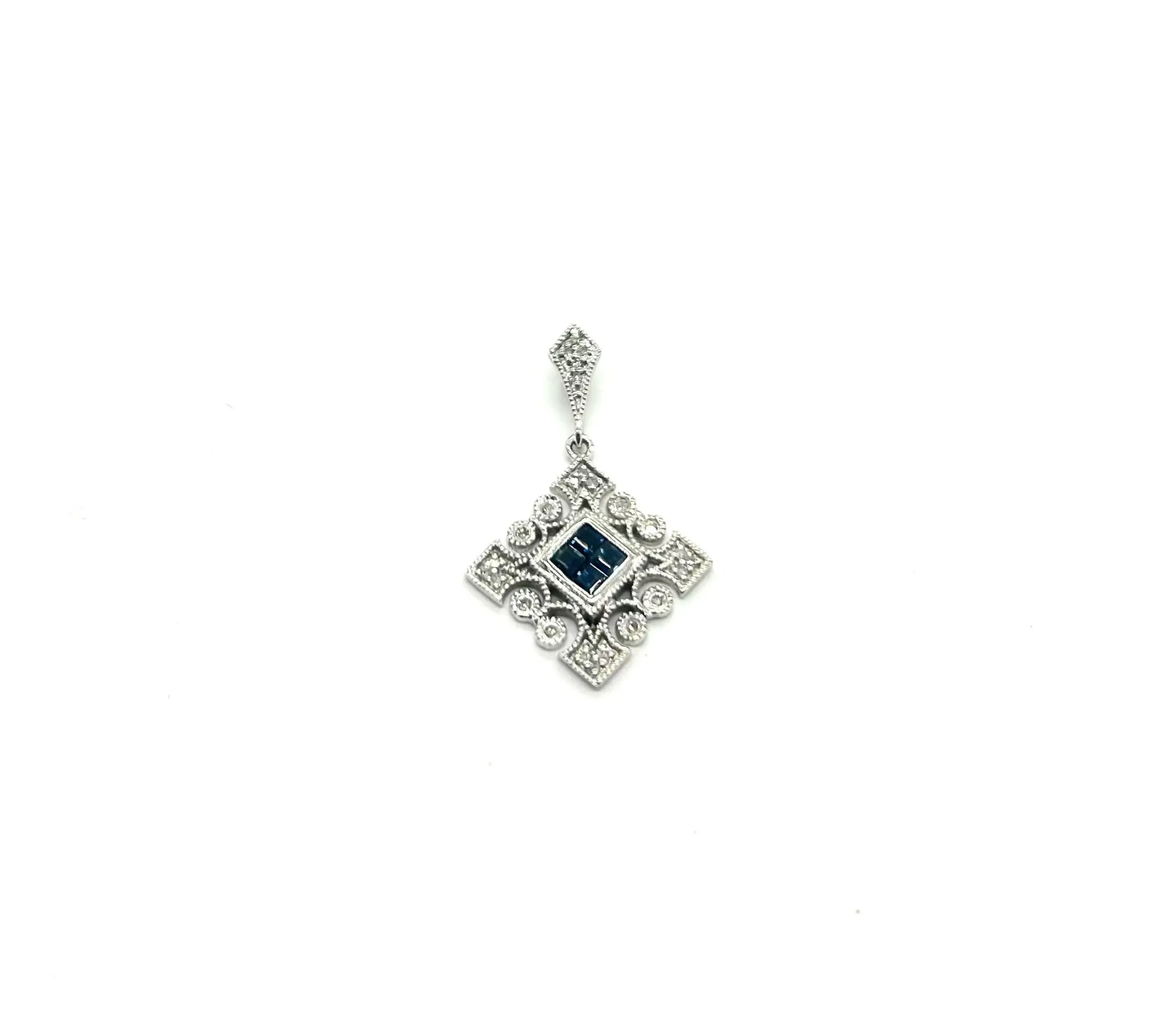 Diamond & Blue Sapphire Drop Pendant